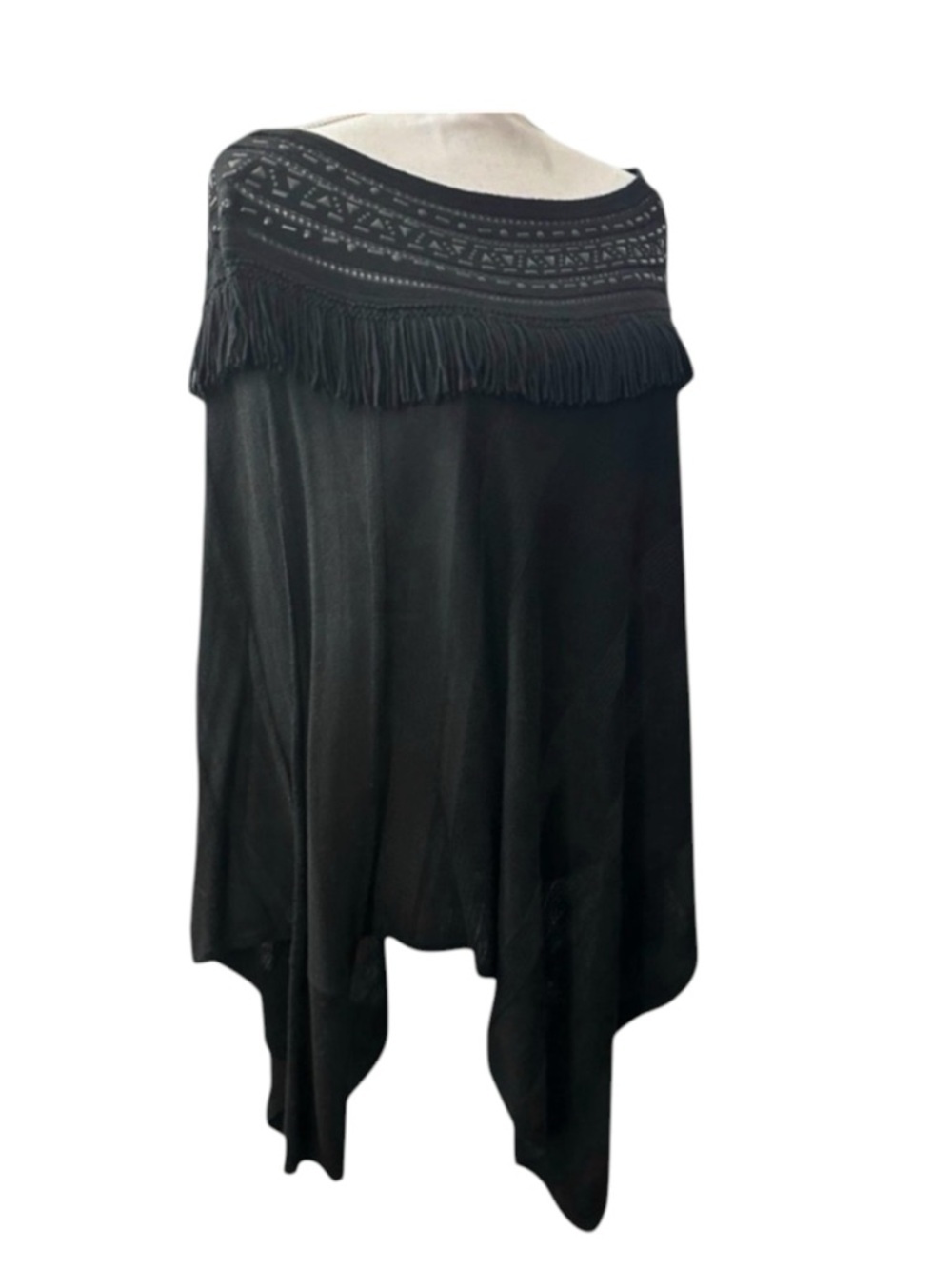 🖤White House Black Market Elegant Black Beaded Tassel Poncho. Medium.
